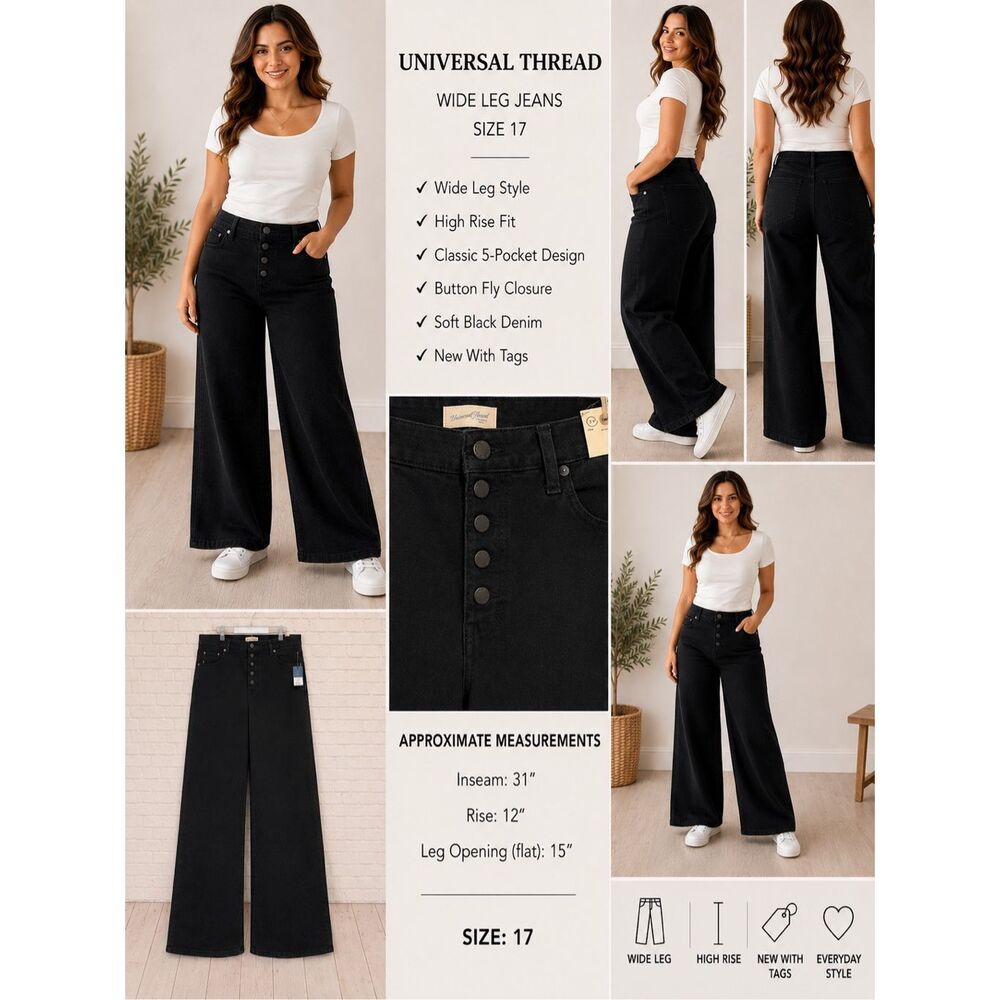 Universal Thread Wide Leg Jeans Size 17 Black High Rise Wide Opening NWT